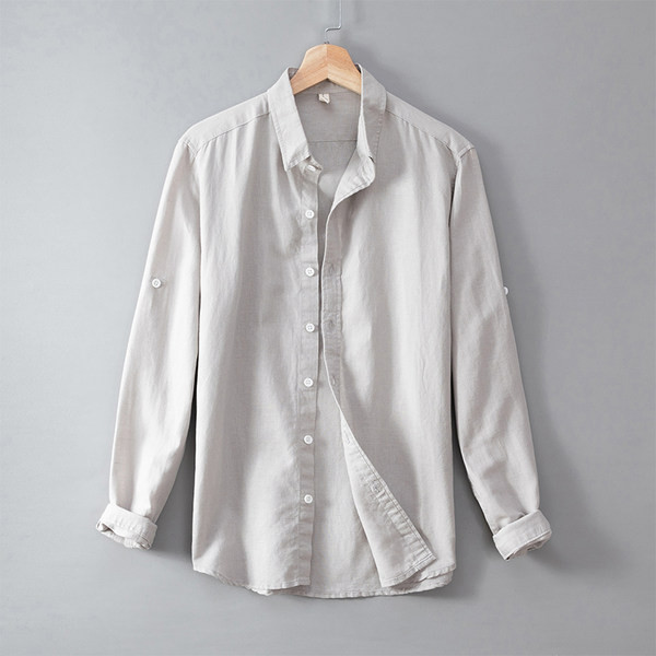 Ежедневна мъжка лятна риза от лека материя с копчета и класическа яка