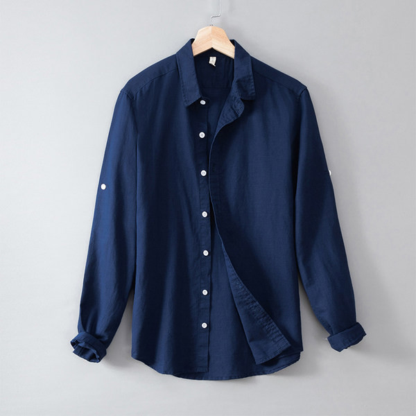 Ежедневна мъжка лятна риза от лека материя с копчета и класическа яка