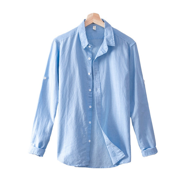 Ежедневна мъжка лятна риза от лека материя с копчета и класическа яка