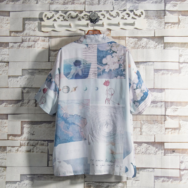 Мъжка широка риза с джоб и къс ръкав