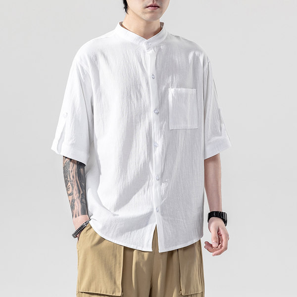 Мъжка ежедневна риза с 3/4 ръкав копчета и джоб