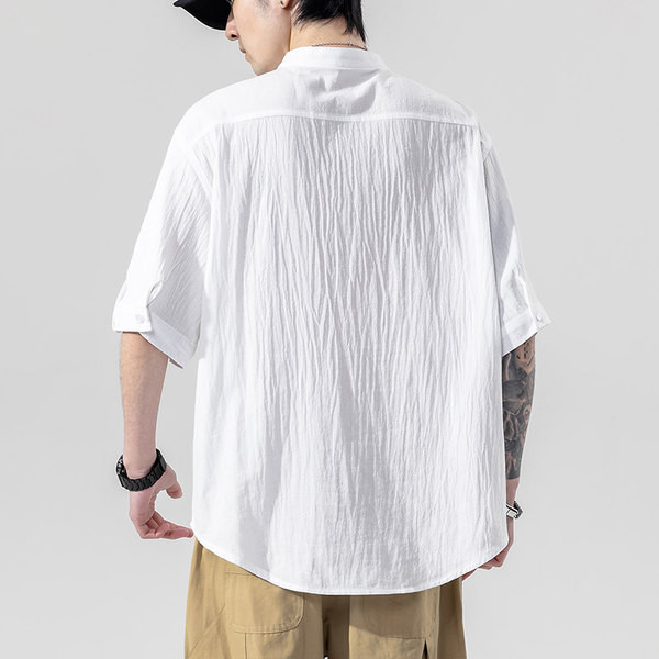 Мъжка ежедневна риза с 3/4 ръкав копчета и джоб