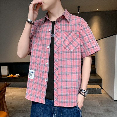 Ежедневна мъжка риза с къс ръкав и джоб - няколко цвята