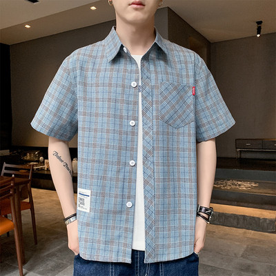 Ежедневна мъжка риза с къс ръкав и джоб - няколко цвята