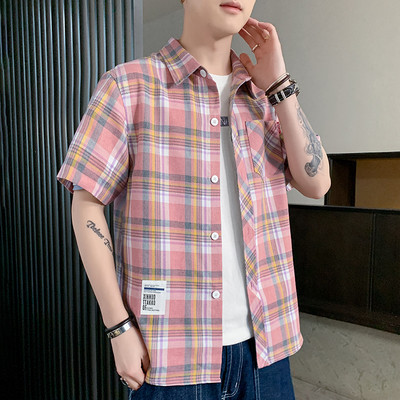 Ежедневна мъжка риза с къс ръкав и джоб - няколко цвята