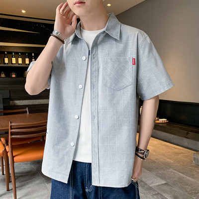 Ежедневна мъжка риза с къс ръкав и джоб - няколко цвята