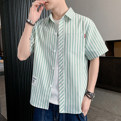 Ежедневна мъжка риза с къс ръкав и джоб - няколко цвята