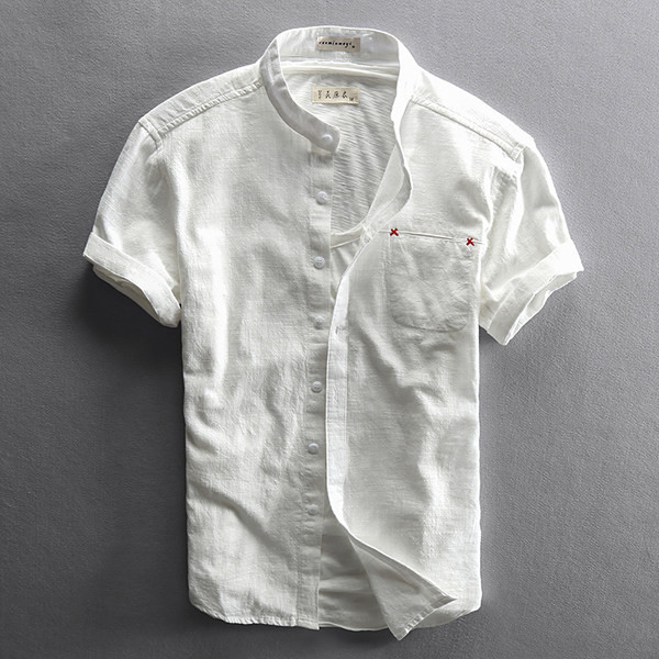 Мъжка лятна едноцветна риза с копчета