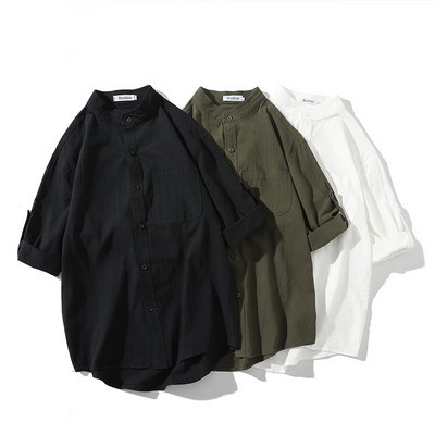 Мъжка риза широк модел с подвити ръкави и копчета 