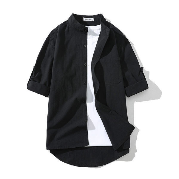 Мъжка риза широк модел с подвити ръкави и копчета 