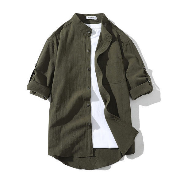 Мъжка риза широк модел с подвити ръкави и копчета 