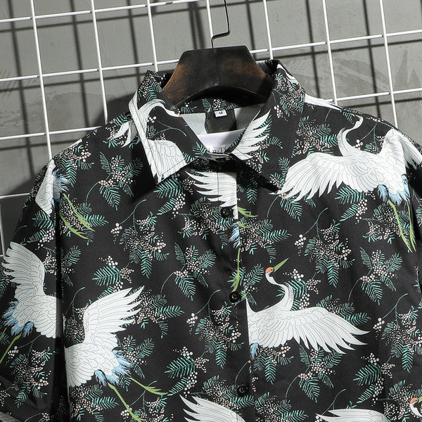 Мъжка риза с копчета и класическа яка в зелен цвят 