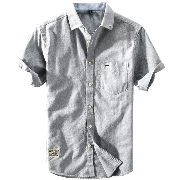 Памучна едноцветна риза с къс ръкав и копчета