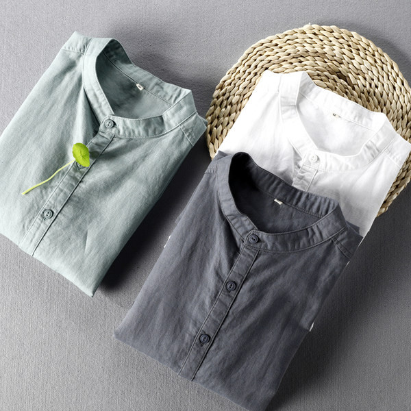 Едноцветна памучна риза с 3/4 ръкав