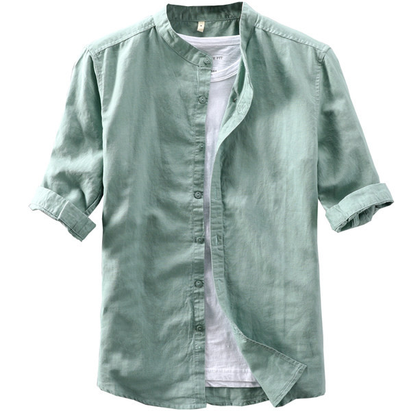 Едноцветна памучна риза с 3/4 ръкав