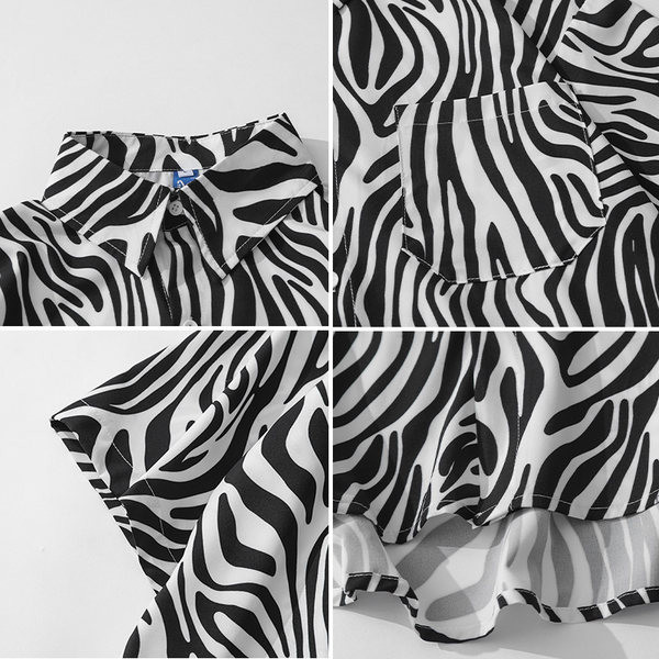 Мъжка риза с животински принт в черно-бял цвят