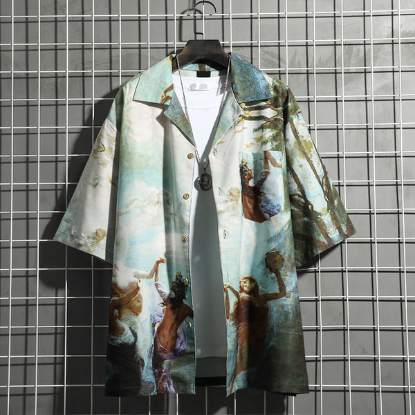 Мъжка риза с цветен десен и джоб