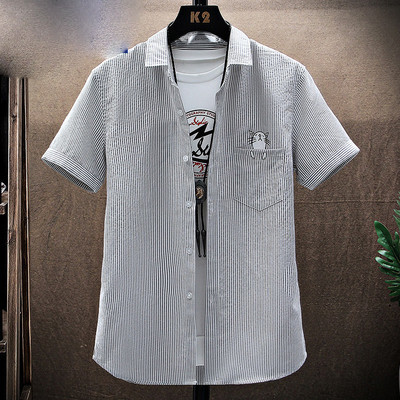 Модерна мъжка риза с джоб и бродерия -няколко цвята