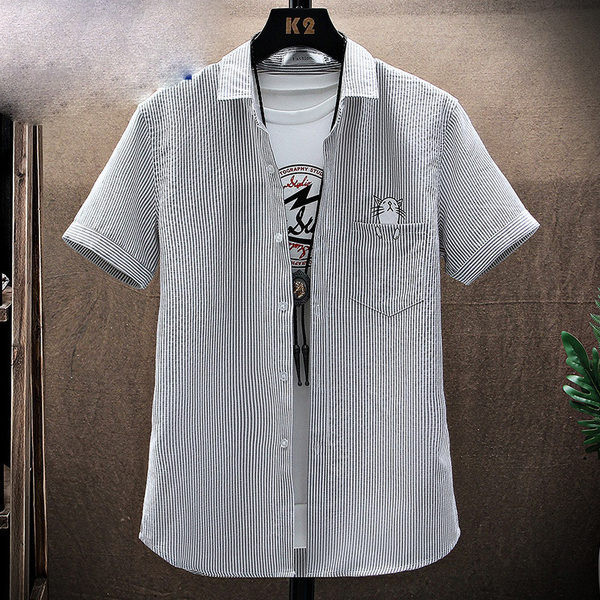 Модерна мъжка риза с джоб и бродерия -няколко цвята