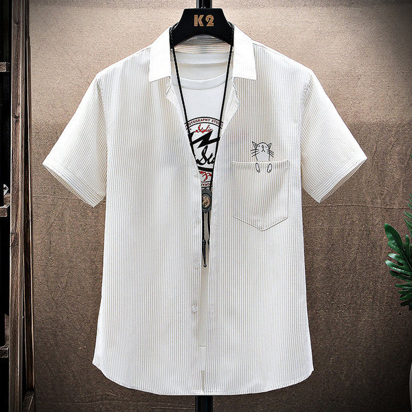 Модерна мъжка риза с джоб и бродерия -няколко цвята