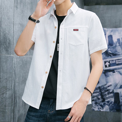 Ежедневна мъжка риза с джоб и къс ръкав в няколко цвята