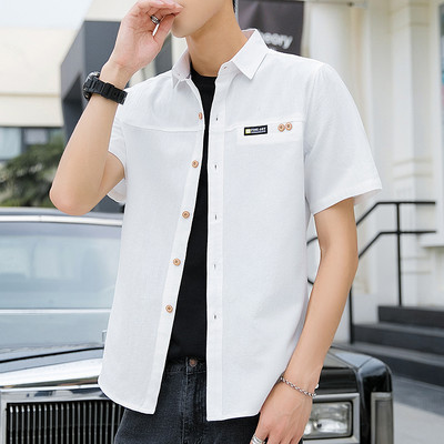 Ежедневна мъжка риза с джоб и къс ръкав в няколко цвята