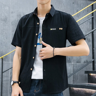 Ежедневна мъжка риза с джоб и къс ръкав в няколко цвята