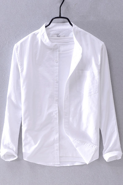 Класическа мъжка риза с ниска яка и страничен джоб и копчета