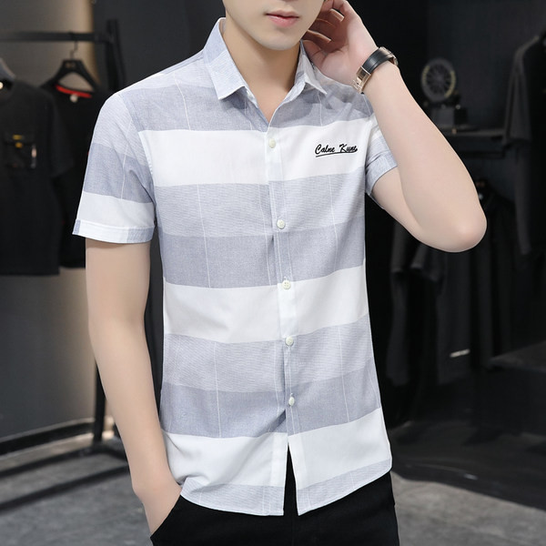 Ежедневна раирана мъжка риза с бродерия в няколко цвята