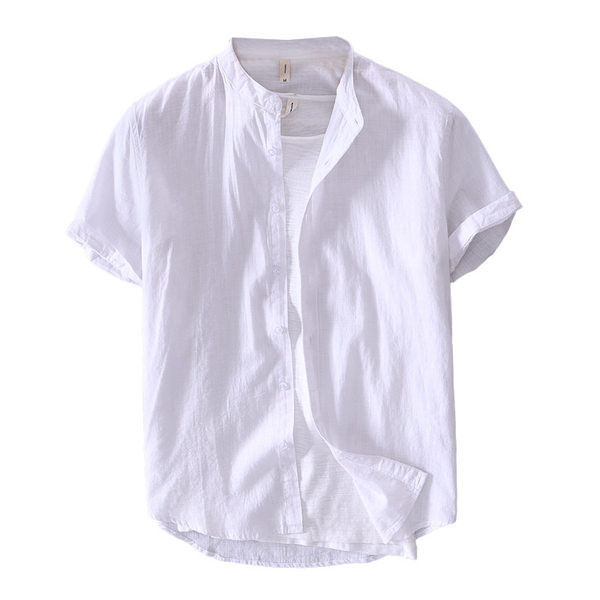 Едноцветна памучна риза с къс ръкав