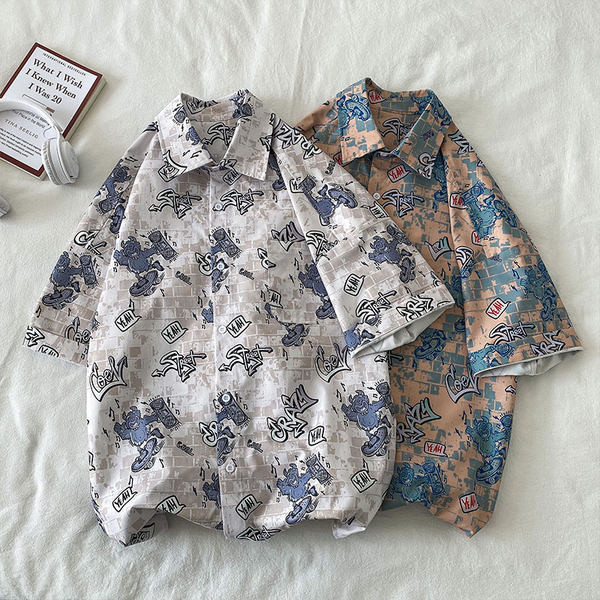 Мъжка ежедневна  риза с цветна апликация и копчета 