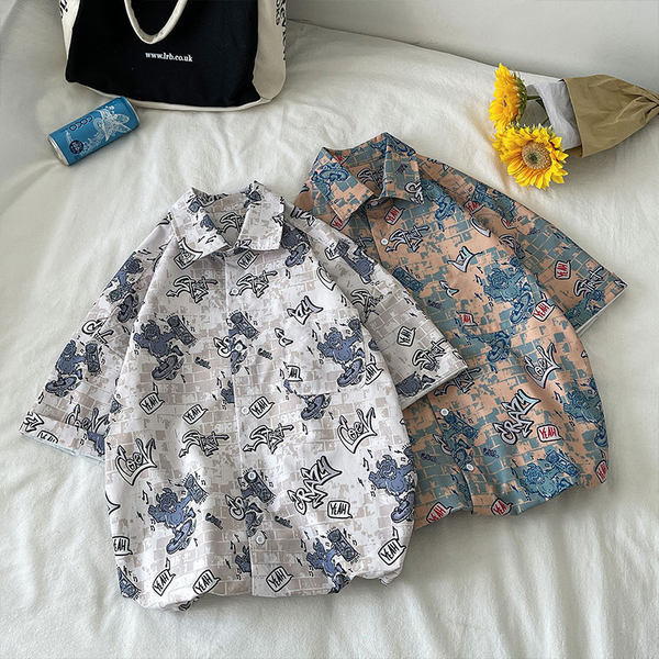 Мъжка ежедневна  риза с цветна апликация и копчета 