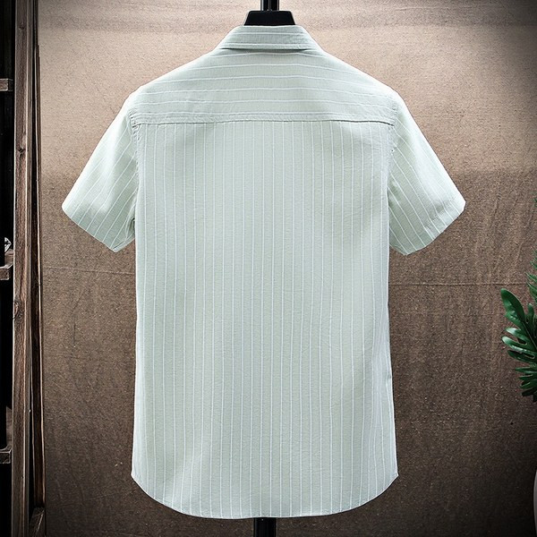 Раирана мъжка риза с яка и бродерия в син и зелен цвят