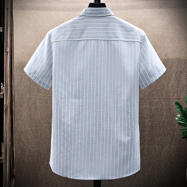 Раирана мъжка риза с яка и бродерия в син и зелен цвят