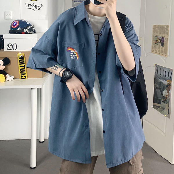 Мъжка риза широк модел с джоб и копчета 