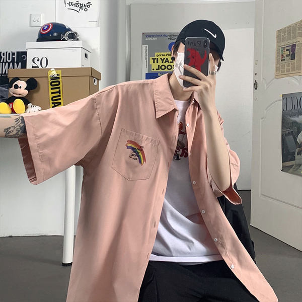 Мъжка риза широк модел с джоб и копчета 