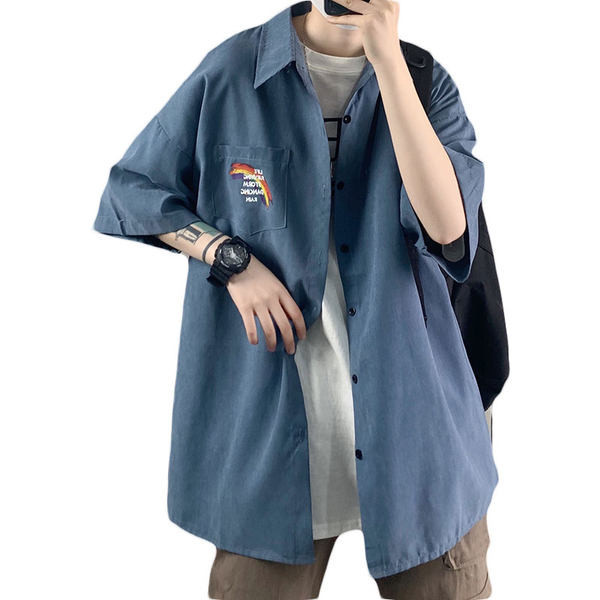 Мъжка риза широк модел с джоб и копчета 