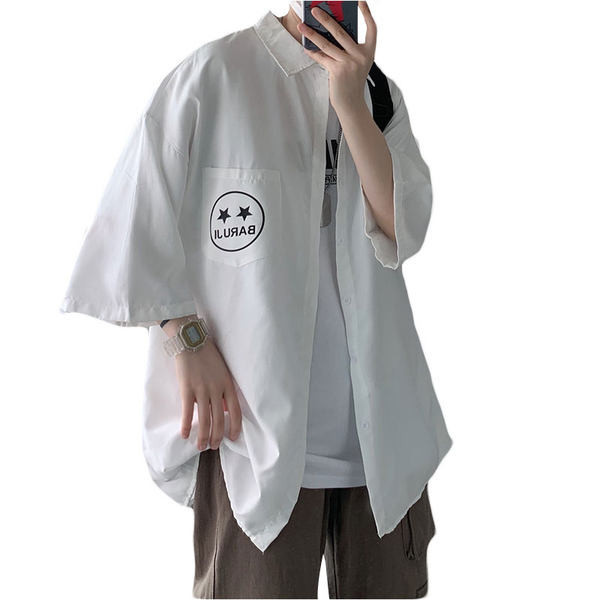 Мъжка риза широк модел с апликация и копчета -класическа яка 