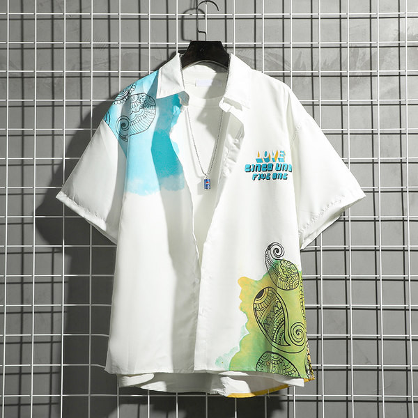 Мъжка риза с копчета и класическа яка в бял и черен цвят 