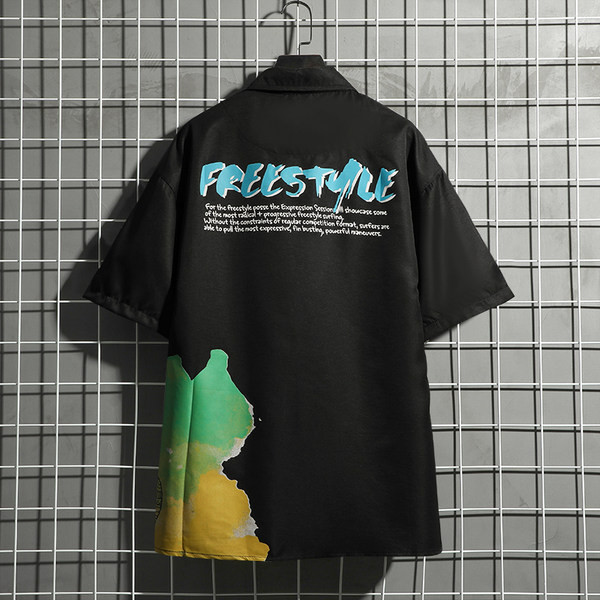 Мъжка риза с копчета и класическа яка в бял и черен цвят 