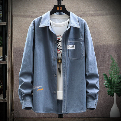 Пролетно-есенна мъжка риза с дълъг ръкав и джоб