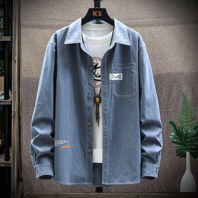 Пролетно-есенна мъжка риза с дълъг ръкав и джоб