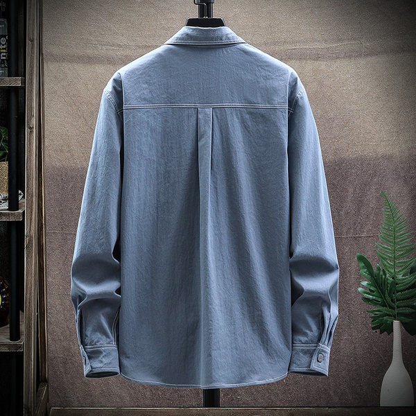 Пролетно-есенна мъжка риза с дълъг ръкав и джоб