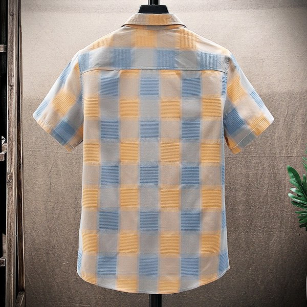 Ежедневна карирана мъжка риза с класическа яка и къс ръкав