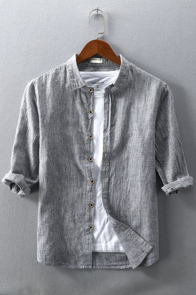 Лятна раирана риза с 3/4 ръкав за мъже