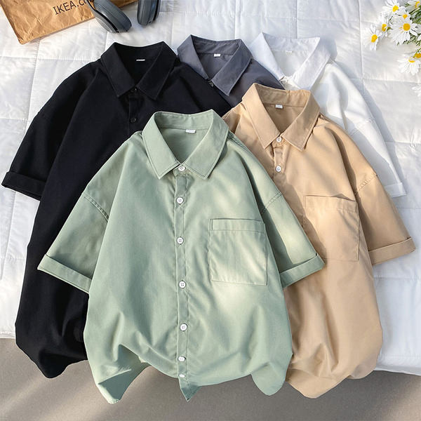 Свободна мъжка риза с 3/4 ръкав  и джоб