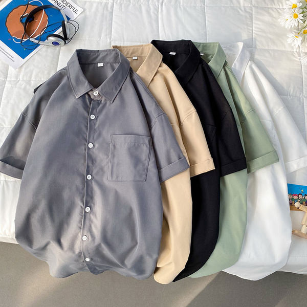 Свободна мъжка риза с 3/4 ръкав  и джоб