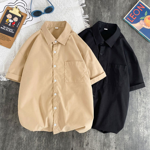 Свободна мъжка риза с 3/4 ръкав  и джоб