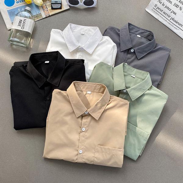 Свободна мъжка риза с 3/4 ръкав  и джоб