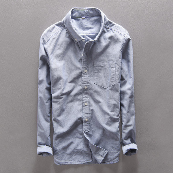 Мъжка риза с класическа яка и страничен джоб, с регулиращи се ръкави